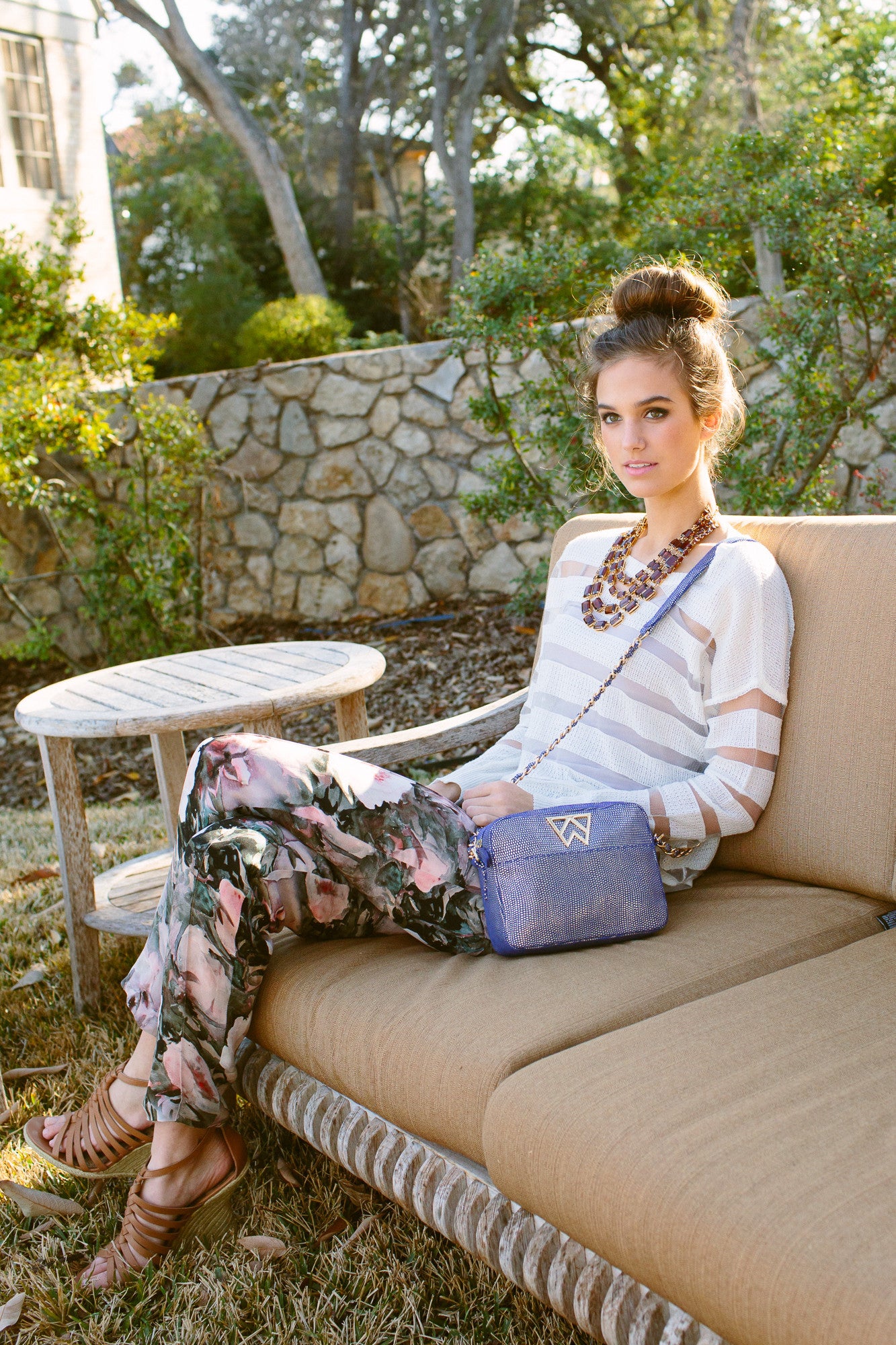 Mingle Mingle Mini in Cobalt Gold Platinum Lizard - Lifestyle