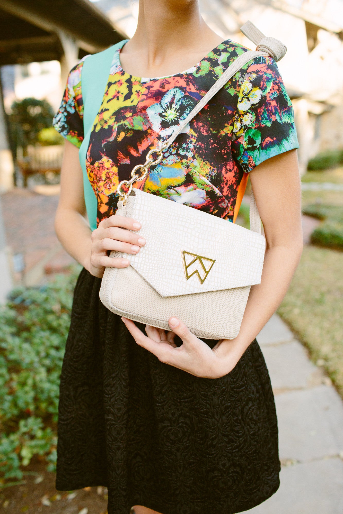 Call On Me Crossbody in Stone White Baby Croc and Stone Lizard - Lifestyle