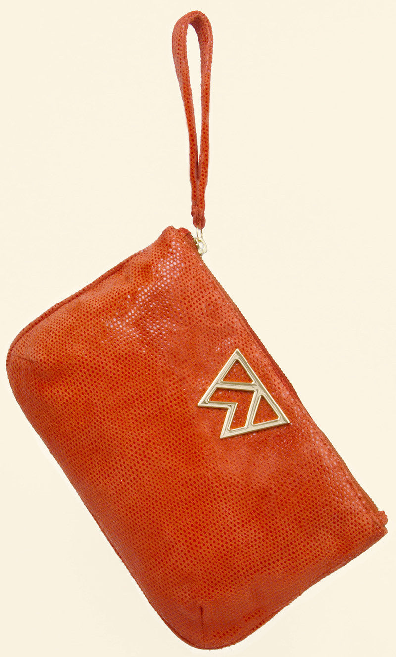 Risky Biz Wristlet in Coral & Salmon Lizard - Lifestyle