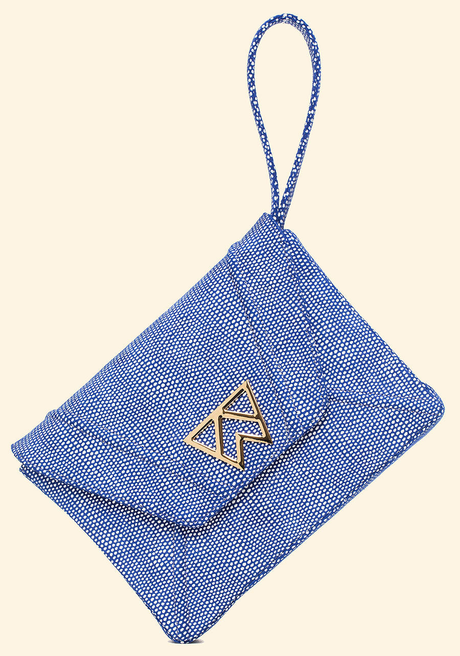 Cloud 9 Clutch in Cobalt, White Lizard