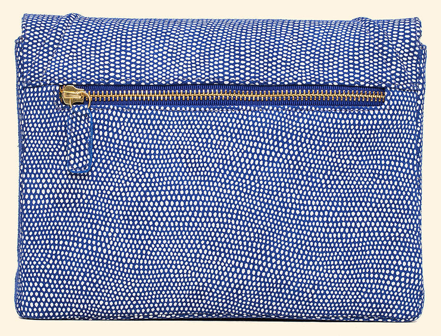 Cloud 9 Clutch in Cobalt, White Lizard