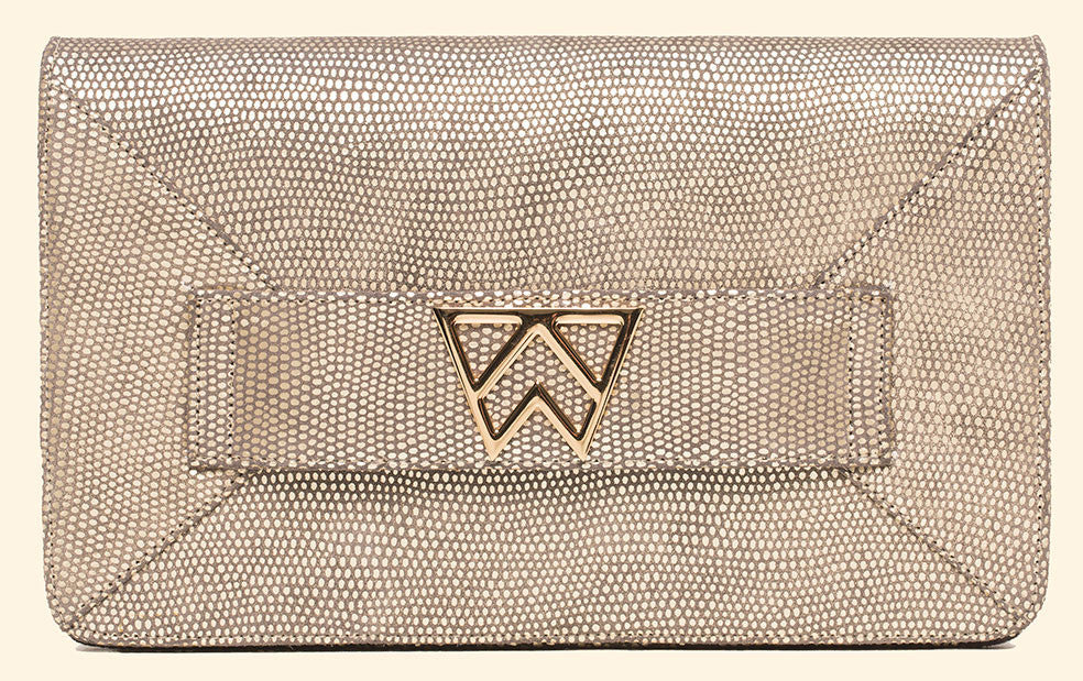 Forever Classy Clutch in Silver Gold Platinum Lizard