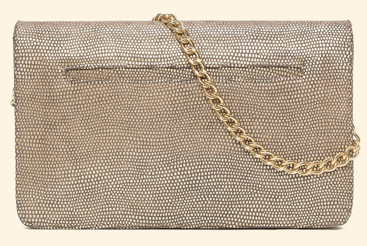 Forever Classy Clutch in Silver Gold Platinum Lizard