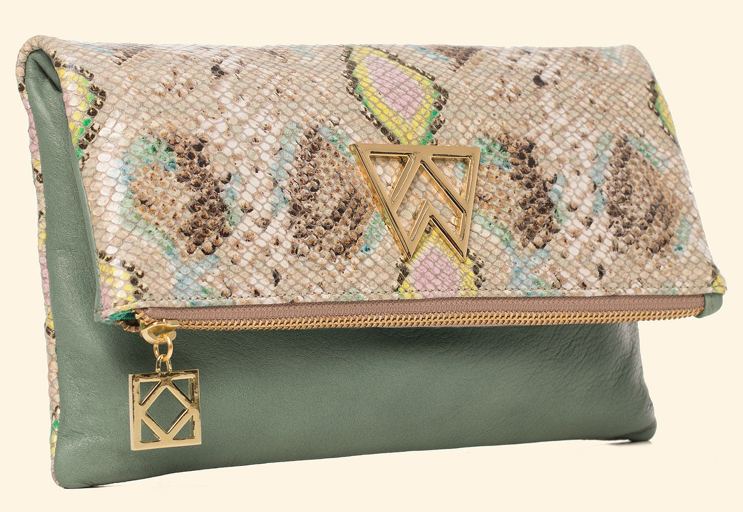 Flirty Little Foldover in Multi Python and Sea Green