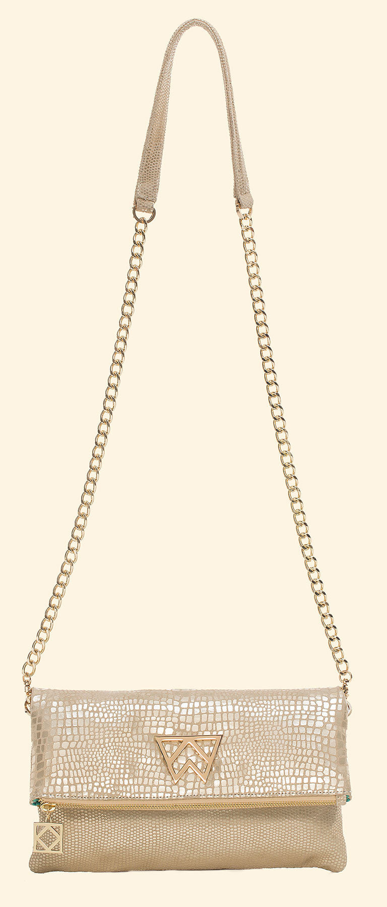 Flirty Little Foldover in Gold Platinum Baby Croc & Lizard