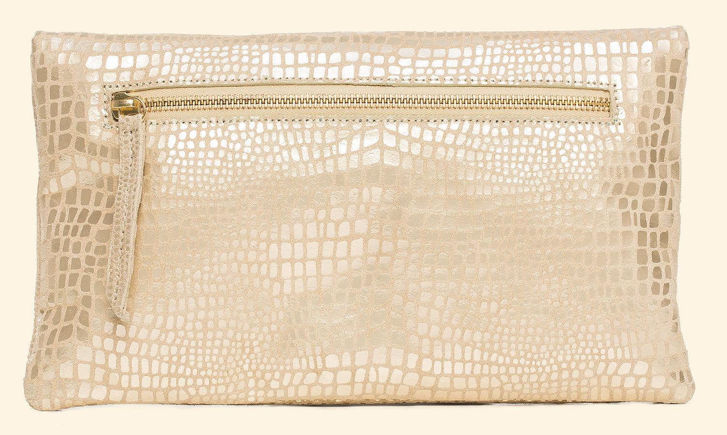 Flirty Little Foldover in Gold Platinum Baby Croc & Lizard