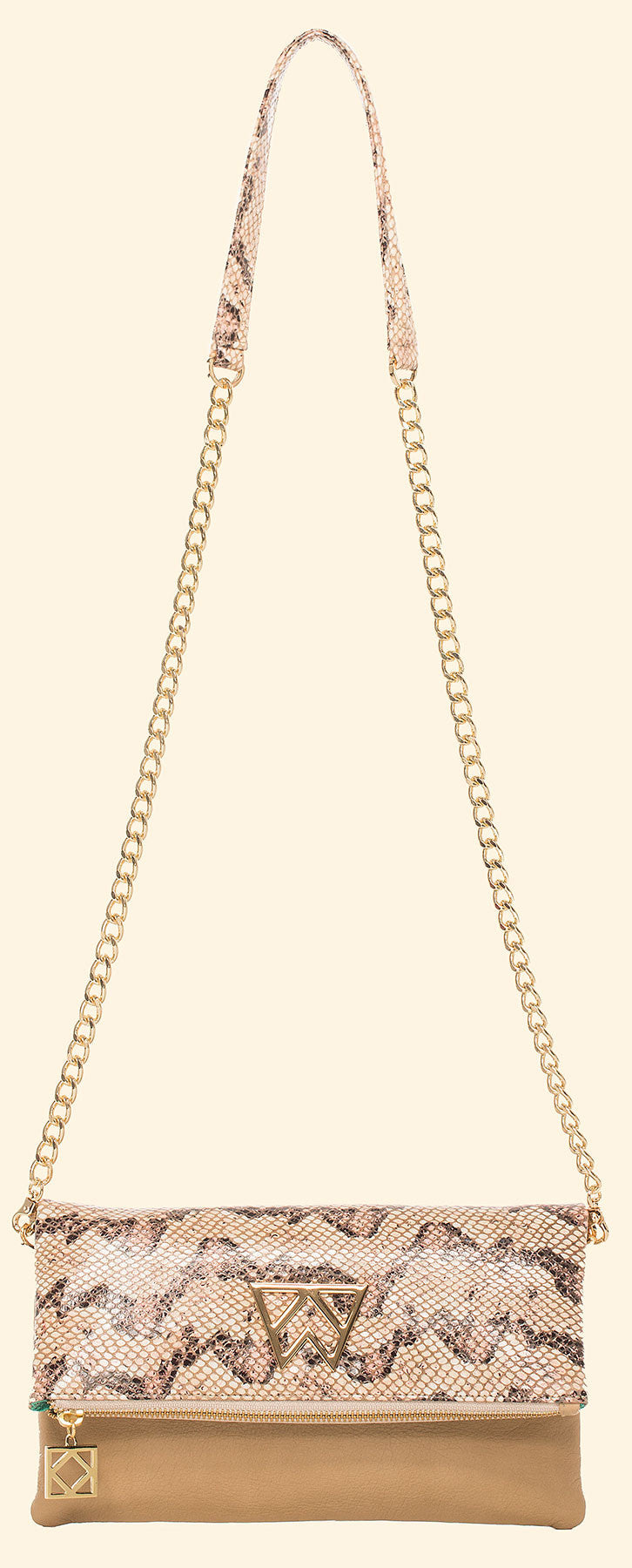 Flirty Little Foldover in Salmon, Black Python and Sand
