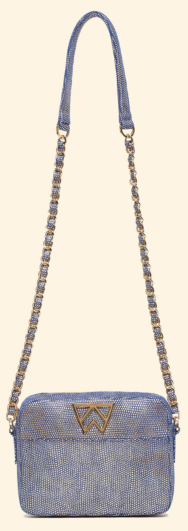 Mingle Mingle Mini in Cobalt Gold Platinum Lizard