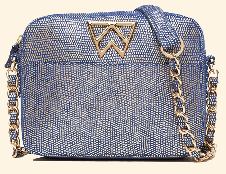 Mingle Mingle Mini in Cobalt Gold Platinum Lizard