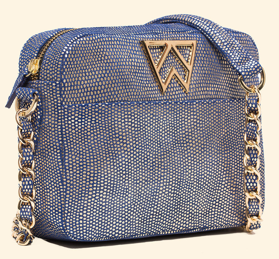 Mingle Mingle Mini in Cobalt Gold Platinum Lizard