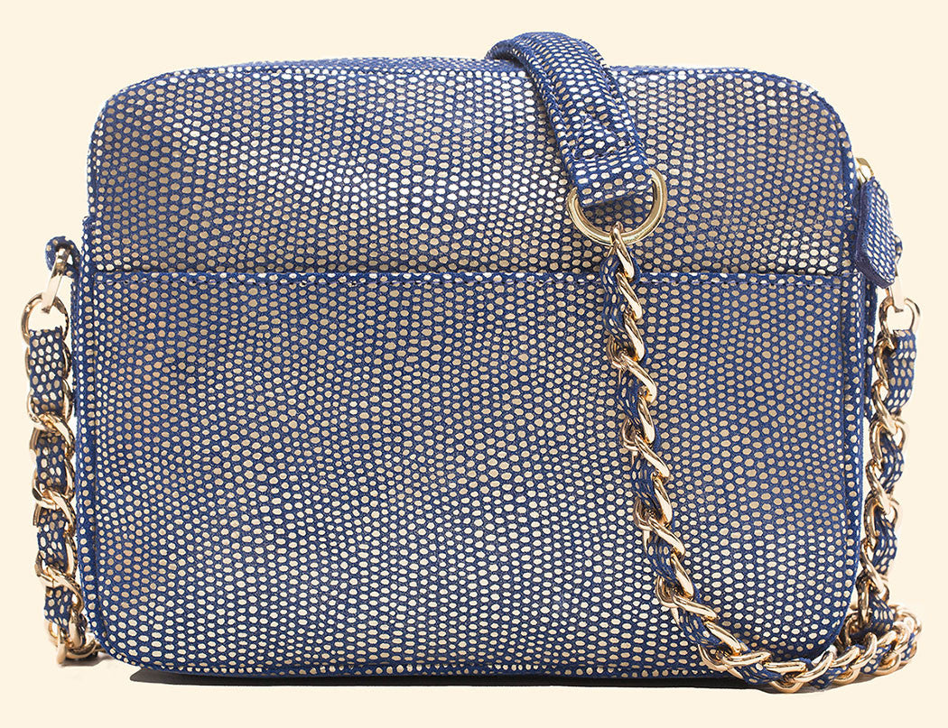 Mingle Mingle Mini in Cobalt Gold Platinum Lizard
