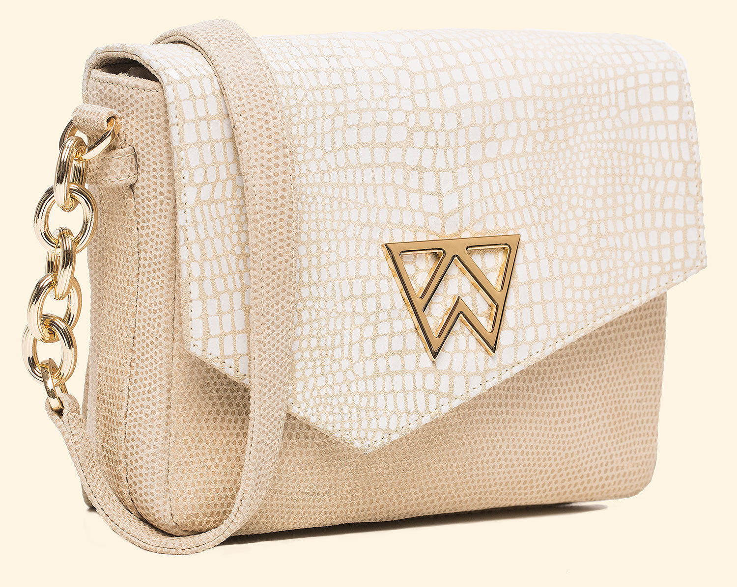Call On Me Crossbody in Stone White Baby Croc and Stone Lizard