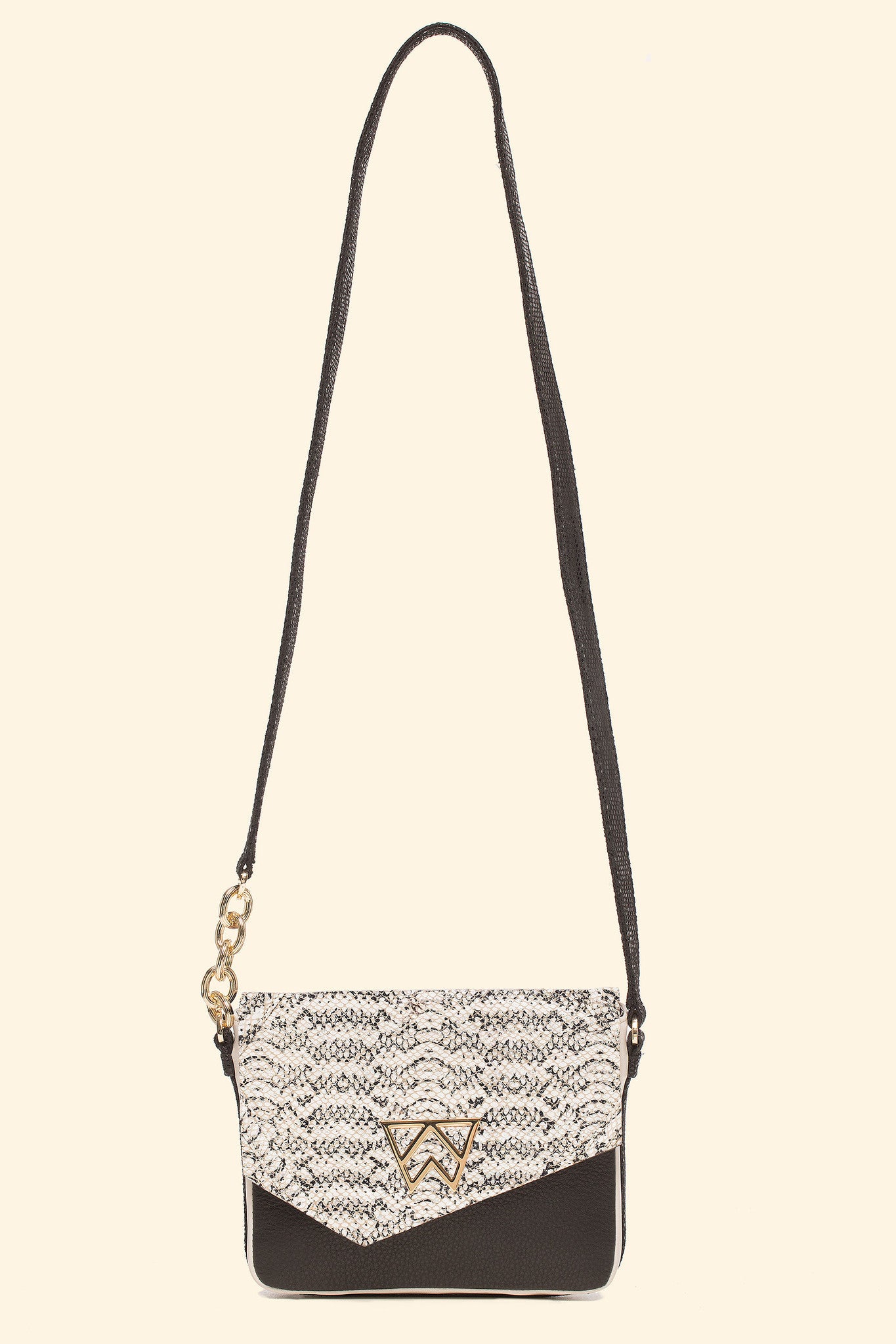 Call On Me Crossbody in Black, White Python and Black Lizard