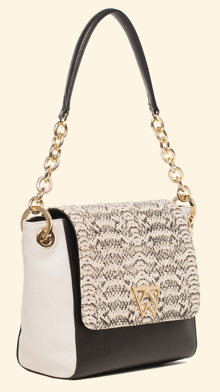 Pop The Champagne Shoulder in Black, White Python