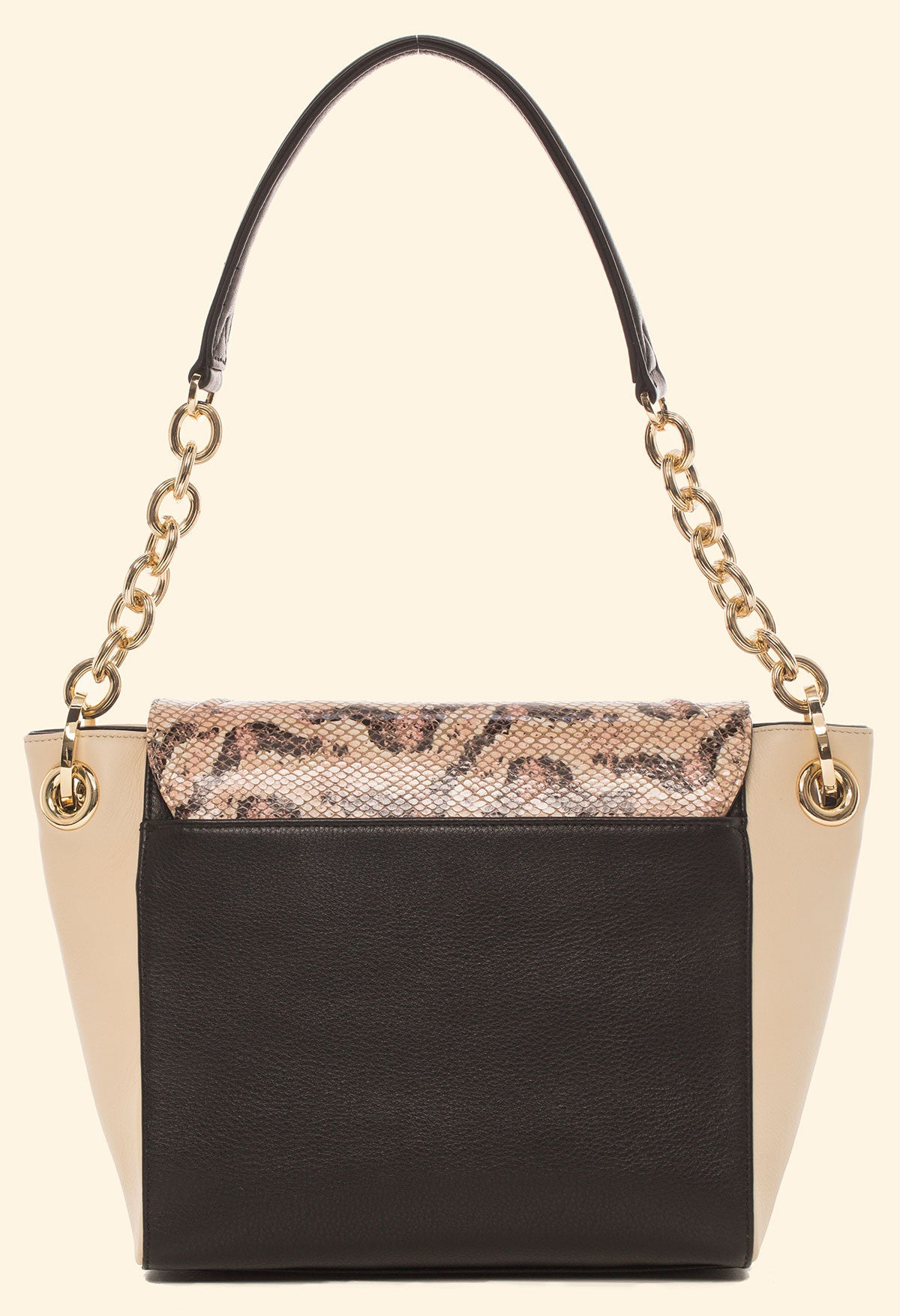 Pop The Champagne Shoulder in Salmon, Black Python with Cream & Black