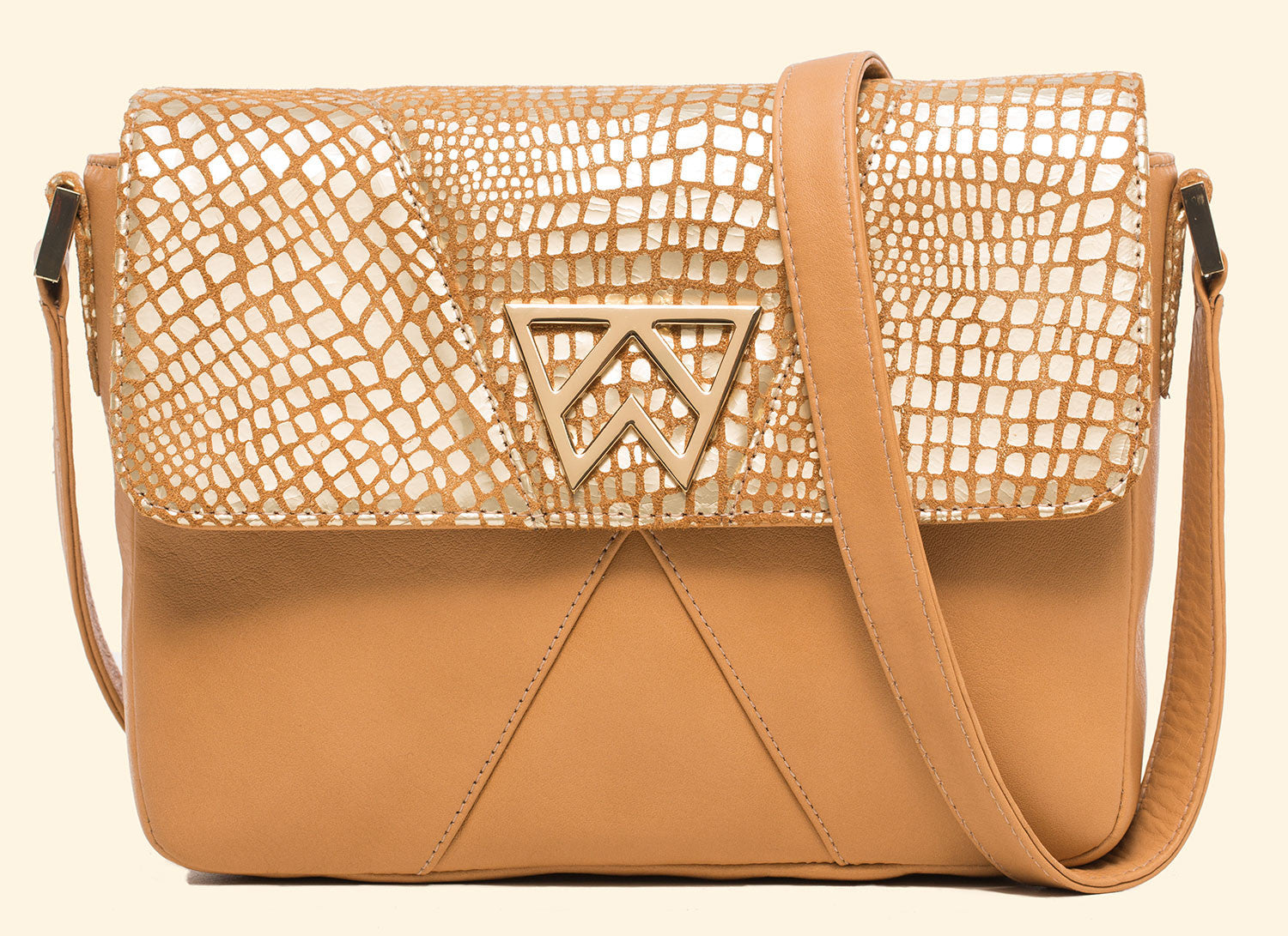 Cheers To Me Crossbody in Camel Gold Platinum Baby Croc